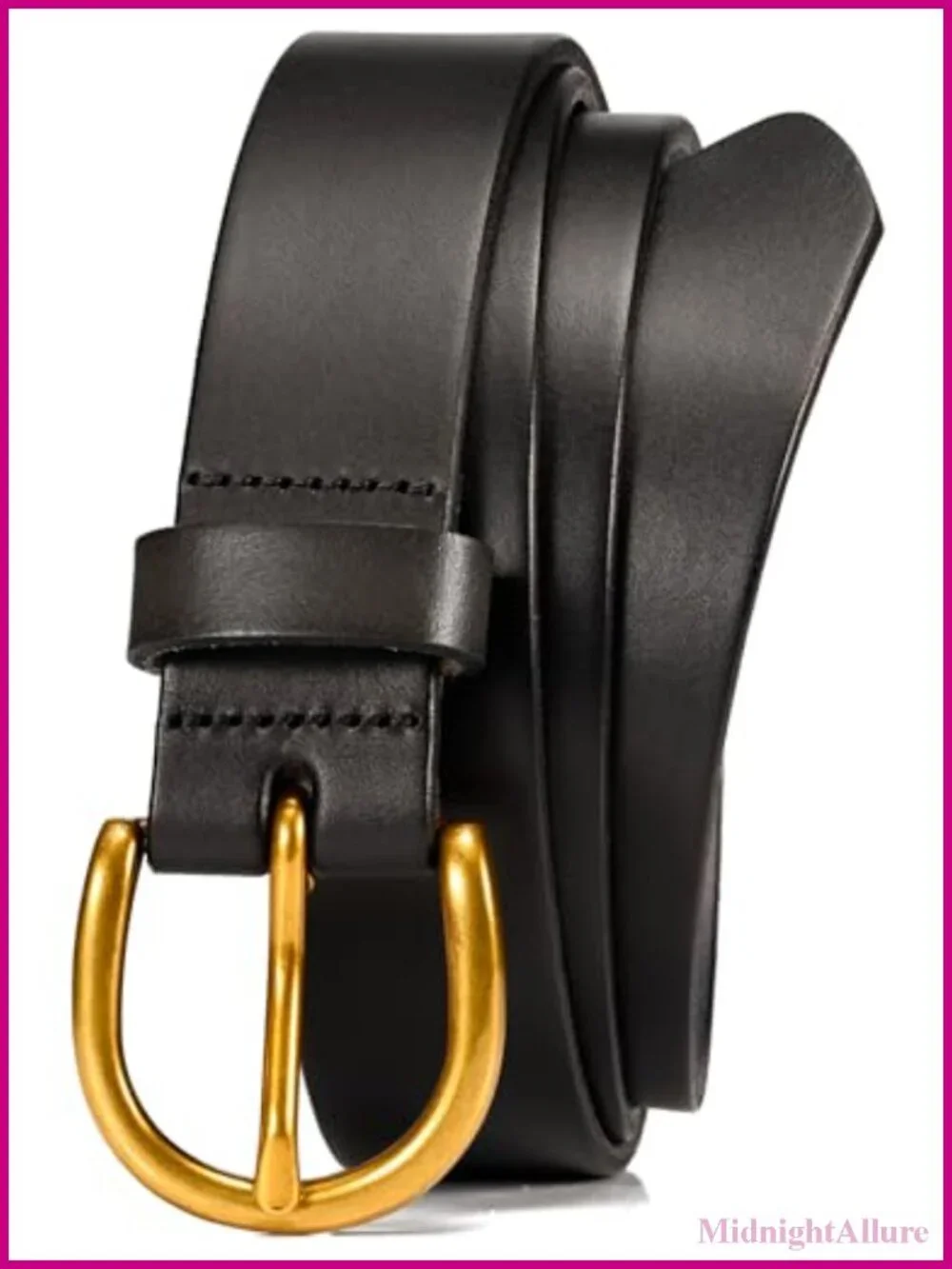 Italian Full Grain Leather Women's Jeans Dress Belt with Gold Buckle